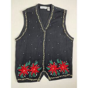 Victoria Jones Womens Poinsettia Holiday Vest 2X